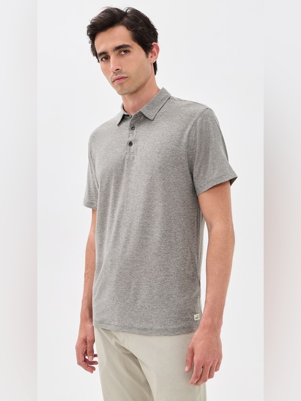Vuori Men’s Strato Tech Polo Heather Grey Short Sleeve Top Soft Knit Stretch